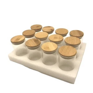 NEW 12 Pieces Set Glass Jar Bamboo Lids Airtight 10 x 6.5cm & Labels - Picture 1 of 6