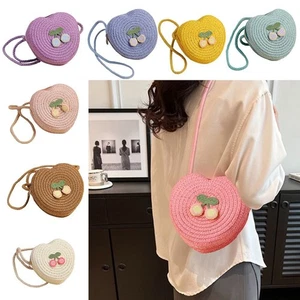 Handmade Crossbody Bag Heart Shape Handbag Fashion Kids Straw Bag for Girls - Picture 1 of 15