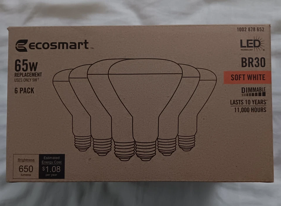 EcoSmart 65-Watt  BR30 Dimmable LED Light Bulb, Soft White (6-Pack) - Image 1 of 1