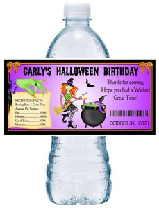 20 ETIQUETAS DE BOTELLAS DE AGUA DE FIESTA DE CUMPLEAÑOS BRUJA HALLOWEEN FIESTA FAVORES - Imagen 1 de 1