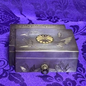 Bonbonniere Japan Imperial Gift Silver Box Chrysanthemum Crest & Crane-Tortoise - Picture 1 of 10