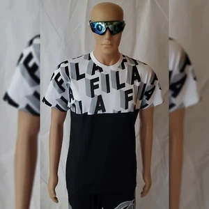 FILA HAZE TEE MEN' CREW NECK SHORT SLEEVE WITH REPEATING FILA LOGO SIZ S BLACK - Picture 1 of 12
