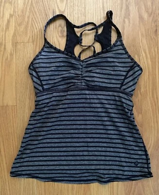 Prana Tank Top Size XS Racerback Build In Bra Workout Black/White Stripe  - Image 1 of 4