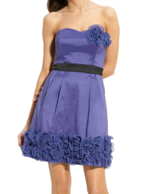  MAX AND CLEO~ Purple Taffeta Sweetheart Strapless Ruffle Party Dress 6 NEW $178 - Image 1 of 4