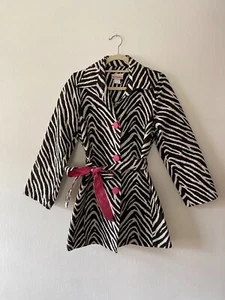 VTG y2k 3 Sisters Zebra Print Pink Button Trench Jacket Small Carrie Bradshaw - Picture 1 of 10