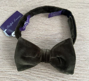 Ralph Lauren Purple Label Pre-Tied Velvet Bow Tie Olive Green Adjustable Italy - Picture 1 of 18
