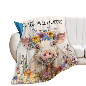 Funny Pig Farm Throw Blanket 50"x40" Soft Warm Cozy Fleece Animal Gift - Picture 1 of 7