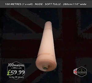 100 metres Roll - NUDE - SOFT TULLE FABRIC - BRIDAL & CRAFTS - 280cm/110" - Picture 1 of 2