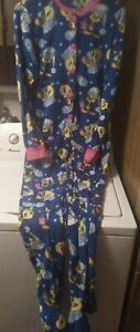 Looney Tunes Women Blue Tweety Bird BUTTON UP JR Size L 11/13 Pajamas Sleepwear 