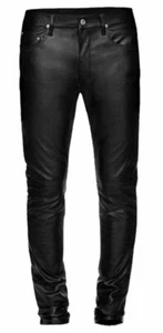 Men's Real Cowhide Leather Pant Simple skin fit Leather Breeches Cuir Trouser - Bild 1 von 2