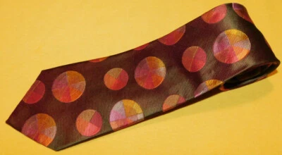 ALEXANDER SAVIL ROW MADE IN ENGLAND BROWN/RED/ORANGE DISCS MOTIF TIE - NWOT. - Image 1 of 3