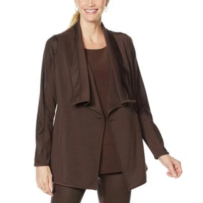 DG2 por Diane Gilman Marrón Recubierto Ponte Combo Tejido Chal Cuello Chaqueta MARRÓN 1X Foto 1 de 4