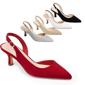 Women Slingback Pumps Low Kitten Heel Pointed Toe Slip On Wedding Pump Shoes - Picture 1 of 38