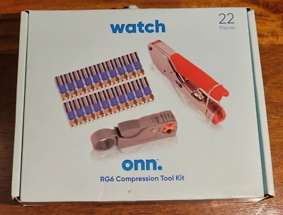 Kit de herramientas de compresión ONN RG6: crimpadora, pelacables coaxiales rotativos y conectores F Foto 1 de 4