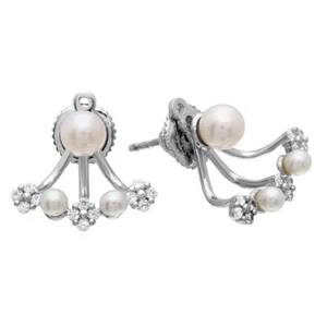 Orecchini A Perno In Argento Sterling Con Perle E Pietre CZ - Foto 1 di 2
