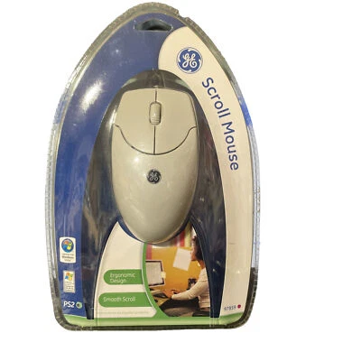 GE Wired Mouse Scroll Wheel PS2 Connector White Ergonomic 97859 New 2007 Sealed - Image 1 of 4