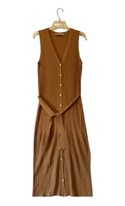 ZARA DONNA ABITO LEGGERO SMANICATO CON CINTURA E BOTTONI SCOLLO A V PIÙ LUNGO TAGLIA M - Foto 1 di 9