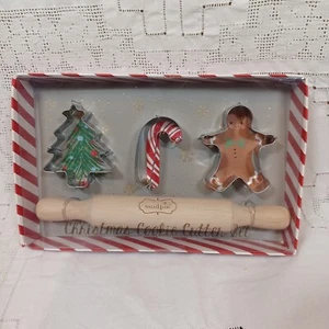 Mud Pie Holiday Kids Christmas Cookie Cutters & Roller 4 Piece Set NEW Mudpie - Picture 1 of 2