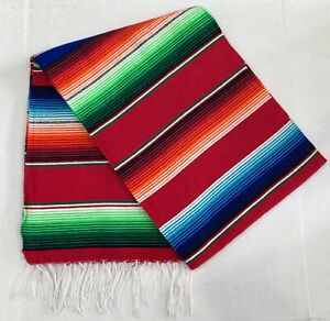 Artisan Falsa Mexican Blanket Saltillo Serape Yoga Throw Made in Mexico Rainbow