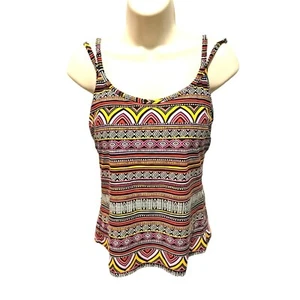 Baltex Tankini Swim Suit Top Womens Size 8 D Aztec Tribal Print Pink Black T30 - Picture 1 of 5