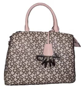 DKNY Paige MD Satchel Bag Monogram Brown Pink Monogram Logo - Picture 1 of 19