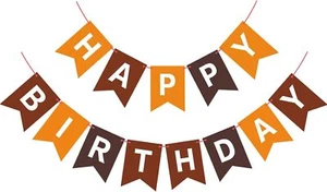 Brown Happy Birthday Banner Sign Bunting Garland Orange - Picture 1 of 9