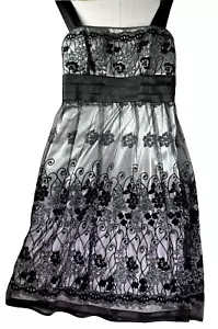 Vestido R&M Richards 14 Capas Floral Formal Vestido Imperio Cóctel Lazo Lentejuelas - Imagen 1 de 23