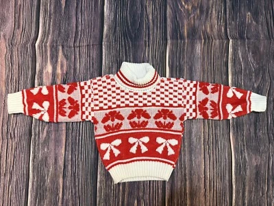 Suéter 3T Vintage Años 80 90 Banco Parque Niños Invierno Navidad Rojo y Blanco Foto 1 de 4