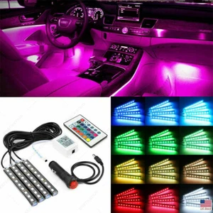 RGB LED Glow Interior Car Lamp Kit Under Dash Foot Well Seats Inside Lighting US - Foto 1 di 12