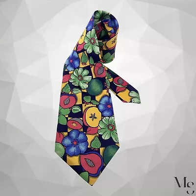 Corbata de seda multicolor KENZO PARIS flor y fruta hecha en Italia con: 4" EX ESTADO Foto 1 de 4