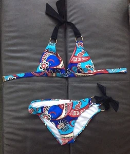 Jessica Simpson Paisley Bikini Swimsuit S/M Red, Blue, Black  - Picture 1 of 8