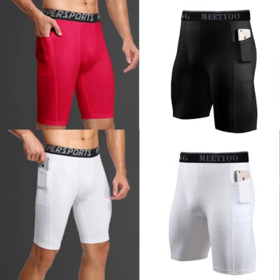 Hombres Gimnasio Apretado Bolsillo Leggings Compresión Pantalones Cortos Pantalones Secado Rápido Correr Pantalones Cortos Foto 1 de 4