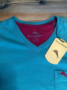 Tommy Bahama Shirt Top Womens Small River Blue Indio Rib V-Neck Tee NWT - Picture 1 of 7