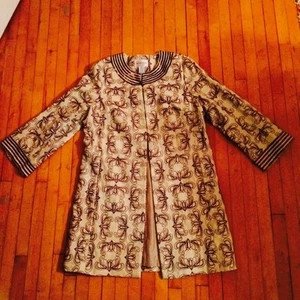 VICTOR COSTA OCCASION MED QVC LONG LENGTH EMBROIDERED LINEN BEADWORK COAT JACKET - Picture 1 of 12
