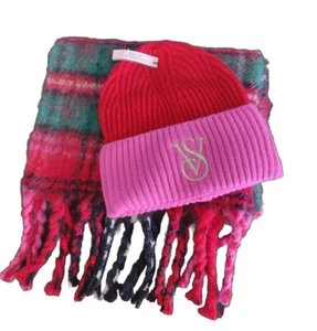 Victoria's Secret Plaid Scarf and Color Block Beanie Multi Color 2-Piece Set - Picture 1 of 6