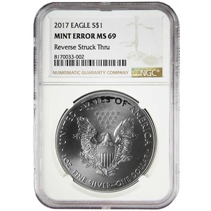2017 $1 1-oz American Silver Eagle NGC MS69 Mint Error Obverse Strike Thru - Picture 1 of 3