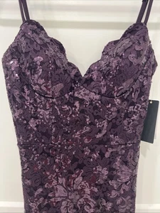 City Studio Juniors' Sequined Scalloped V-Neck Mermaid Dress Sz 3/4 Purple - Picture 1 of 7