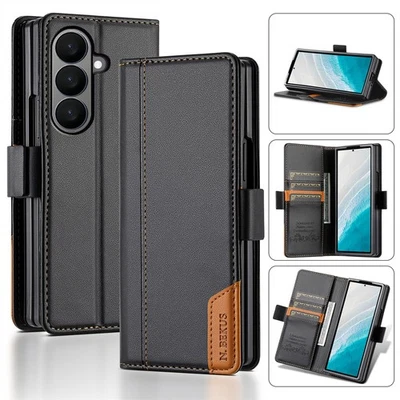 For Samsung Galaxy Z Fold7 6 5 4 Leather Rugged Kickstand Case Flip Card Wallet - Image 1 of 4