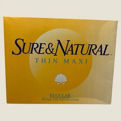 Maxi almohadillas delgadas Sure & Natural caja abierta de colección años 90 utilería súper absorbente 11 en caja Foto 1 de 4