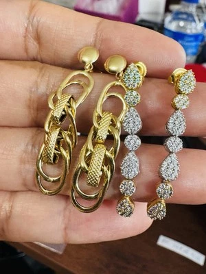 Genuine 18K 750 Fine Pure Real Gold (2) Set Dangles Earrings 5.65g Rare!! - Image 1 of 4