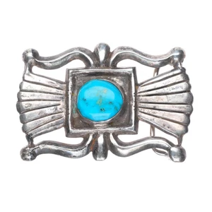 Vintage Navajo Sterlingsilber Tuffstein/Sandguss Ketoh Form Gürtelschnalle mit Türkis - Bild 1 von 6
