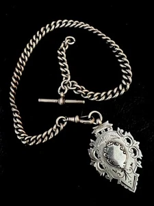 (d&l) Antike Albert-Kette Sterlingsilber T-Barren, Anhänger 60,6 Gramm - Bild 1 von 7