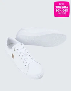 TOMMY HILFIGER Leather Sneakers US6 UK3.5 EU36 Logo White Flat - Picture 1 of 7