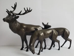 Alte Hirsch Familie Skulptur, Metallplastik, Jugendstil, Tierfigur, Jagd, Deko - Bild 1 von 11