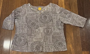 Ruby Rd Shirt Damen 1X braun & weiß geometrisches Muster 3/4 Arm verziert Oberteil - Bild 1 von 11
