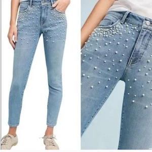 Pilcro Anthropologie Script High Rise Pearl Embellished Skinny Jeans - Picture 1 of 10