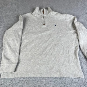 Polo Ralph Lauren Sweater Mens XL Tan Khaki Ribbed 1/4 Zip Sweatshirt Blue Pony - Picture 1 of 16