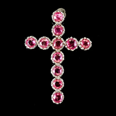 925 Sterling Silver Pendant Round Ruby 3mm Natural Gemstone Cross Jewelry - Image 1 of 4