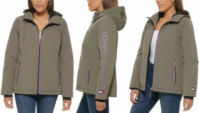 TOMMY HILFIGER WOMEN'S HOODED FULL ZIP LINED GRAY JACKET SIZE LARGE (14-16) NEW - Image 1 of 4