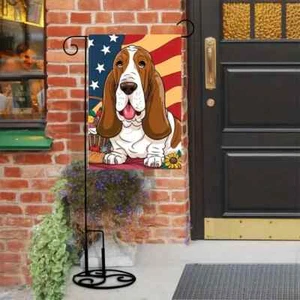 Patriotic Basset Hound Bandera Jardín 12" x 18" Doble Cara Poliéster Nuevo - Imagen 1 de 3